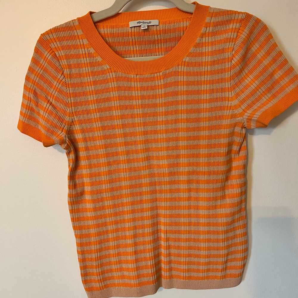 Madewell Orange Tan Ribbed Fitted T-Shirt